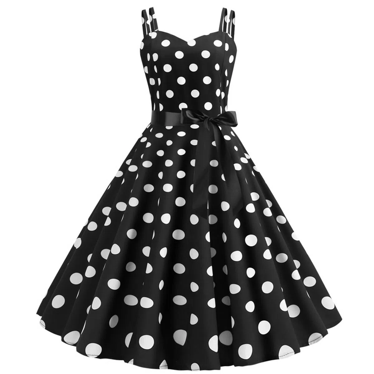 Rockabilly, Abito da Donna Vintage Anni '50, Senza Maniche, A Pois, Stile Coctail, alla Moda degli Anni '60, con Spalline Sottili, Tunica, per Feste, Balli, Costumi di Carnevale Bello