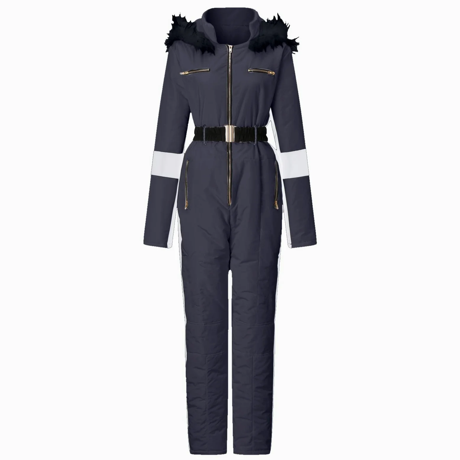 Tuta da neve da donna, intera, calda, per sci e snowboard, con cappuccio in pelliccia e guanti, impermeabile, abbigliamento per la neve, moda femminile