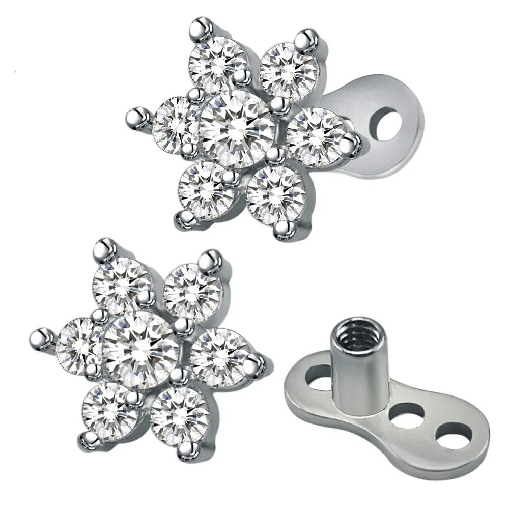 Kokoma 2 pezzi 14G Cubic Zirconia Dermal Anchor Top e Base Acciaio chirurgico Microdermals Body Piercings Jewelry