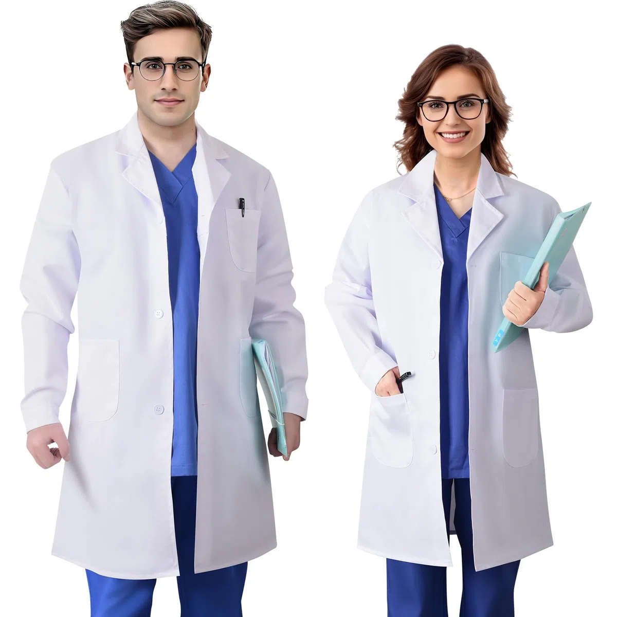 Camice da Laboratorio, Maniche Lunghe, Polsini con Bottoni, Design del Colletto Della Tuta, Adatto a Studenti di Medicina, Medici e Infermieri Dell'ospedale per il Lavoro Quotidiano.