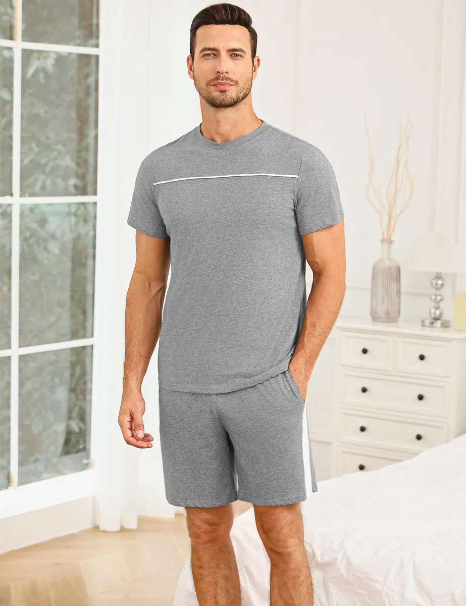 Marvmys Pigiama Uomo Cotone Pigiami Estivo Corto Pyjamas a Maniche Corte Completo Pigiami Due Pezzi Comodo e Traspirante per Casa