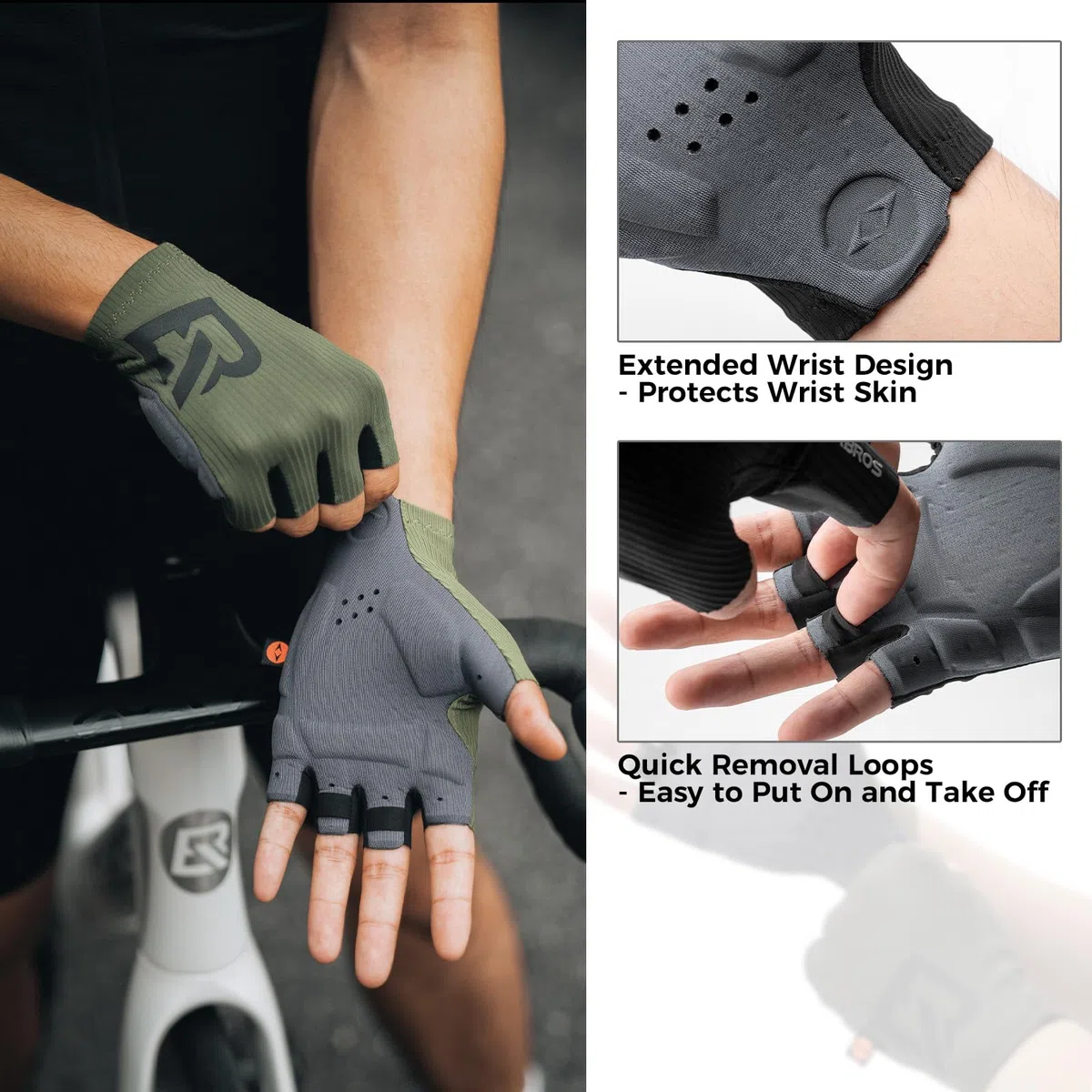 ROCKBROS Guanti Ciclismo Estivi, Guanti a Mezze Dita Uomo Donna, Traspiranti e Ammortizzanti, con Imbottitura Ergonomica 3D, per MTB, Bici da Strada, Gravel, Palestra