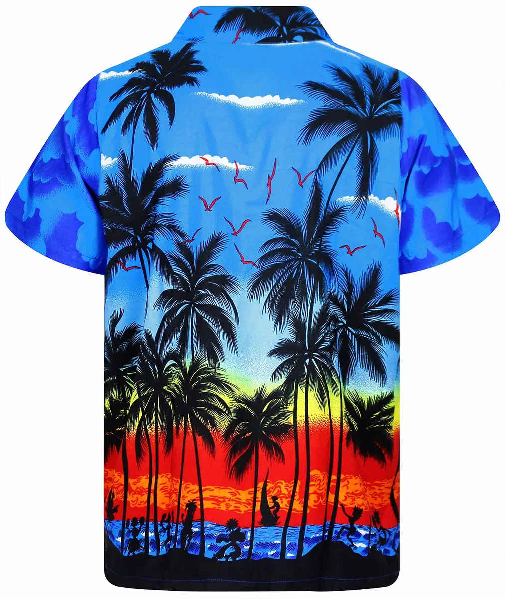 King Kameha Funky Camicia-Hawaiana Uomo Manica-Corta Elegante Palme Tropicali per Le Vacanze al Mare Unisex