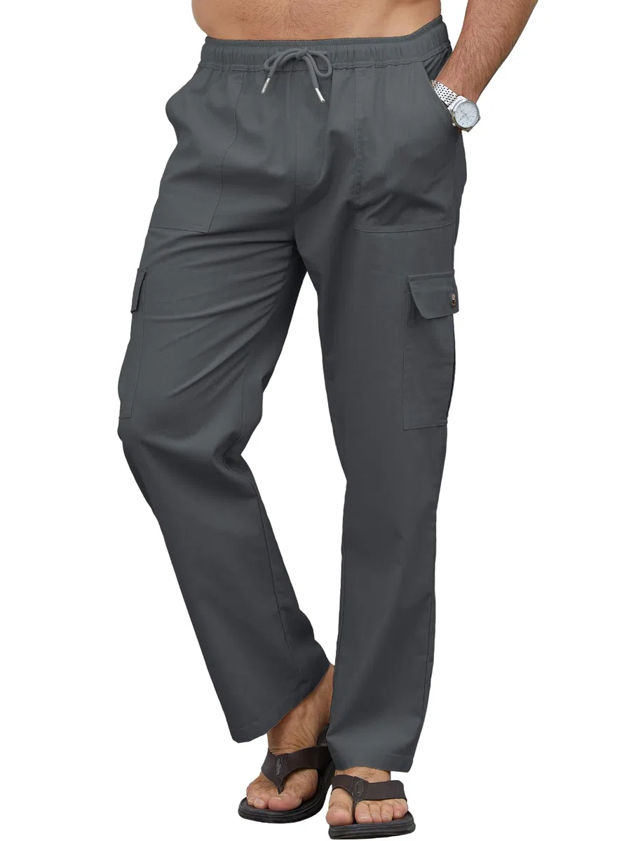 Pantaloni Cargo Uomo Estivi in Lino Pantaloni Uomo Estivi Leggeri con Tasche Laterali e Vita Elastico, Comodi e Versatili per Estate e Viaggi