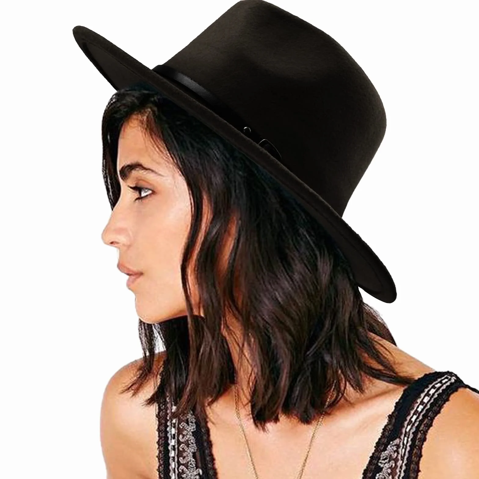 DRESHOW Cappello a tesa Larga Fedora per Donna Cappello Floscio Panama Retrò con Fibbia per Cintura