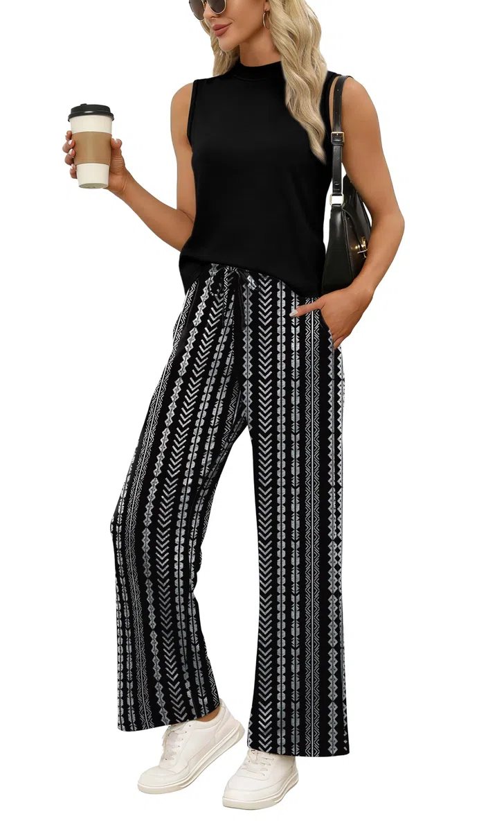 WIHOLL Set da 2 pezzi da donna, set da salotto estivo, da viaggio, aeroporto, abbinamento, abbigliamento da donna