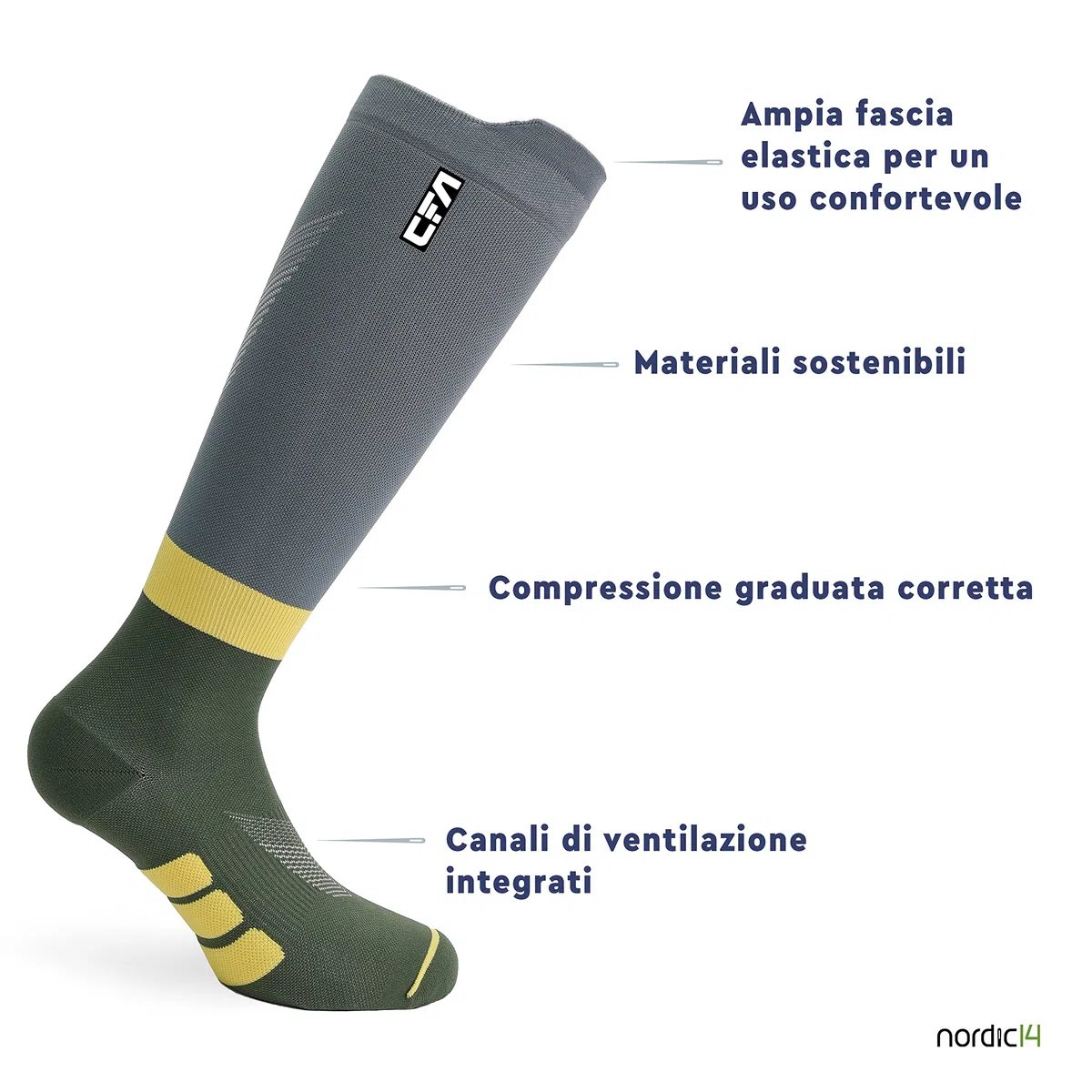 CFA V2 Calze Compressione Graduata Donna e Uomo – Design premium sostenibile con compressione graduata per sport, corsa, ciclismo, sci, escursionismo, Prodotte nell'UE