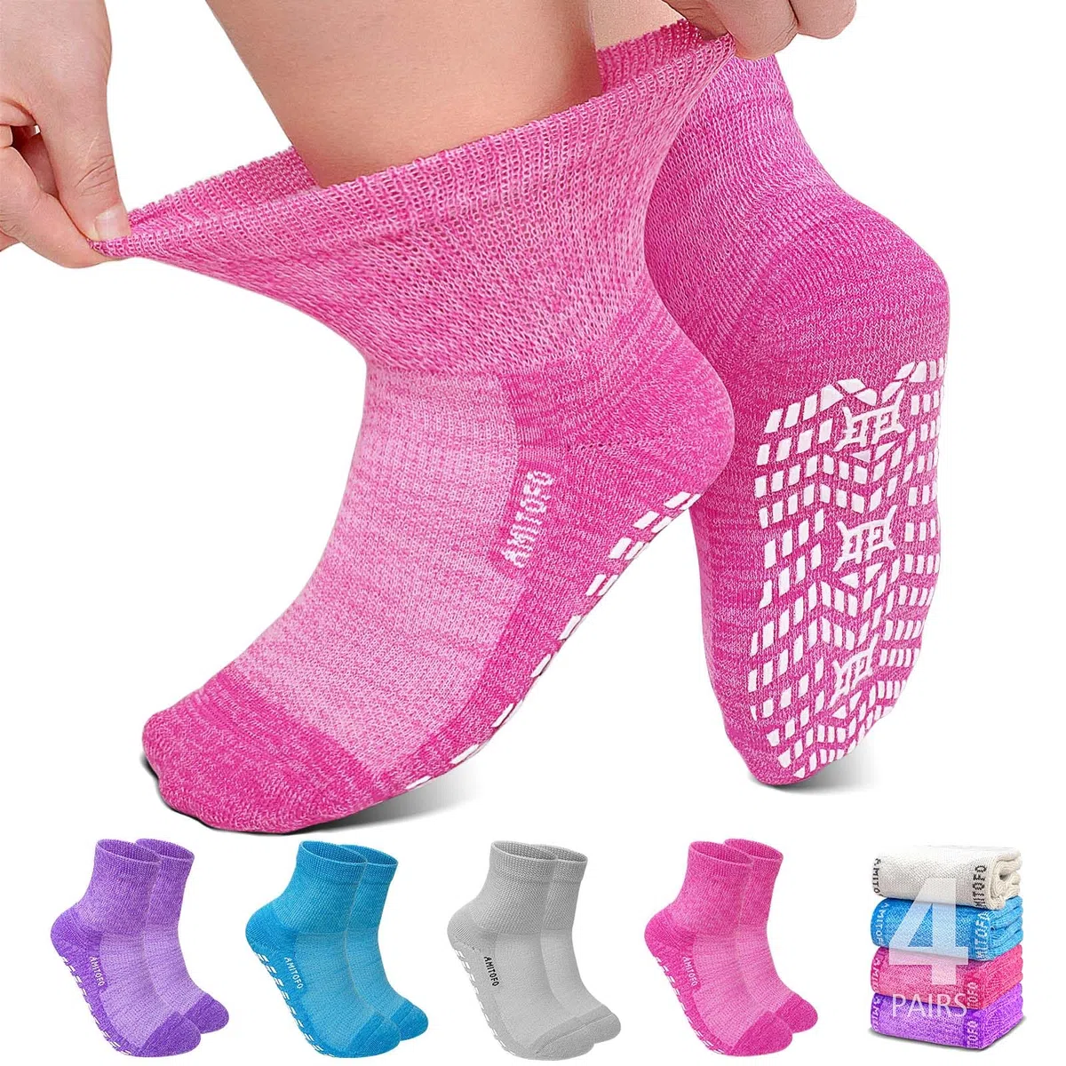 Calze Senza Elastico Donna: Calzini Diabetici Antiscivolo in Bambù Traspirante Extra Larghi Senza Cucitura per Persone con Gonfiore Alle Gambe