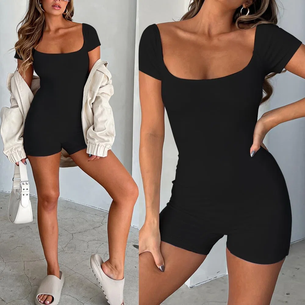 Tuta Donna Estiva Corta Jumpsuit Quadrato Completo Sportivo Tutina Aderente Elegante Tuta Intera Pantaloncini Tutine Corte Estive Body Jumpsuit Casual