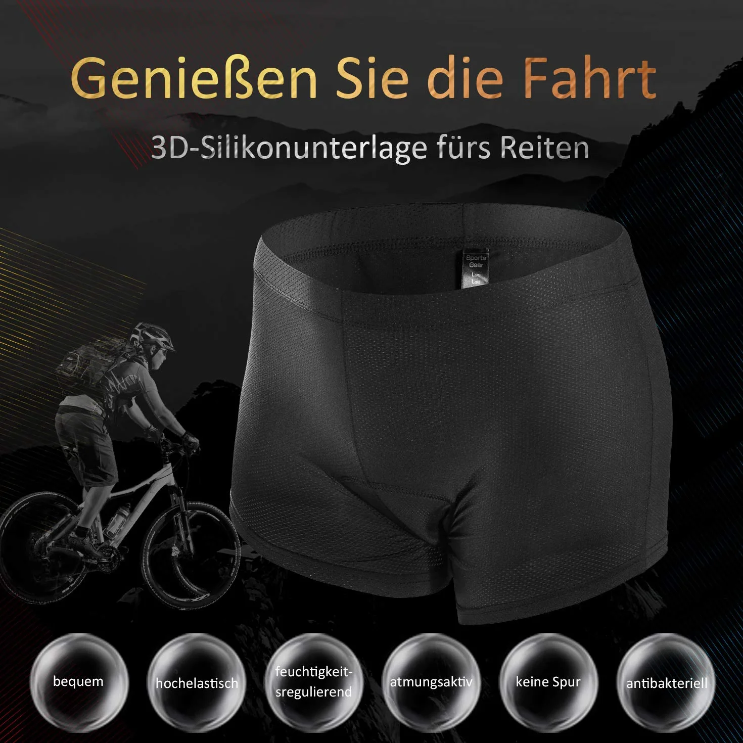 Mutande da ciclismo da uomo, imbottite, da ciclismo, con imbottitura imbottita, in gel 3D