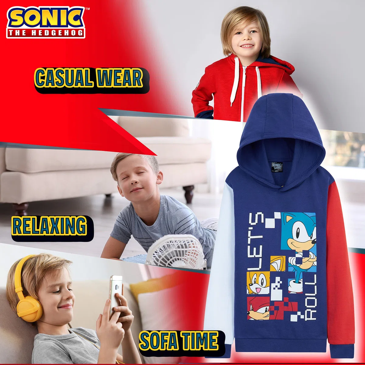 SONIC THE HEDGEHOG Felpa Bambino - Felpa con Cappuccio 4-12 Anni Felpe Ragazzo in Cotone Abbigliamento Sonic Ufficiale Regali per Gamer