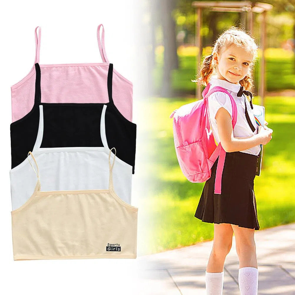 4Pcs Reggiseno in Cotone Bustier Sportivo Solido per Ragazze 8-12 Anni