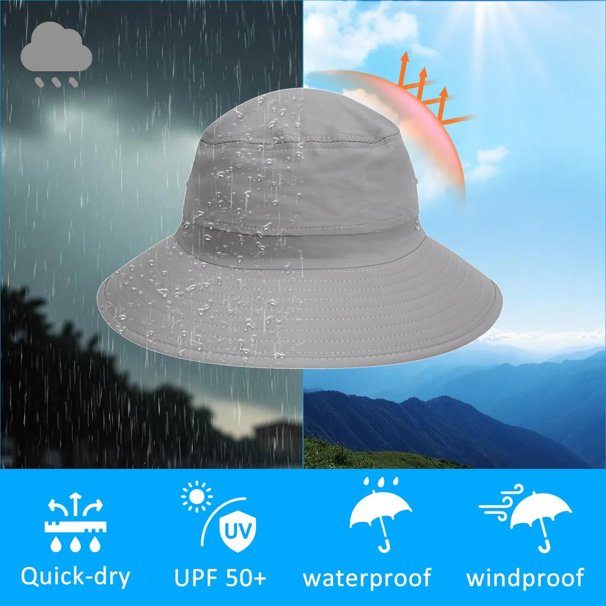 Cappello da Sole Uomo Boonie Estivo Pescatore Safari Cappello Anti UV Tesa Larga Mesh Traspirante Bucket Hat Impermeabile Leggero Pieghevole