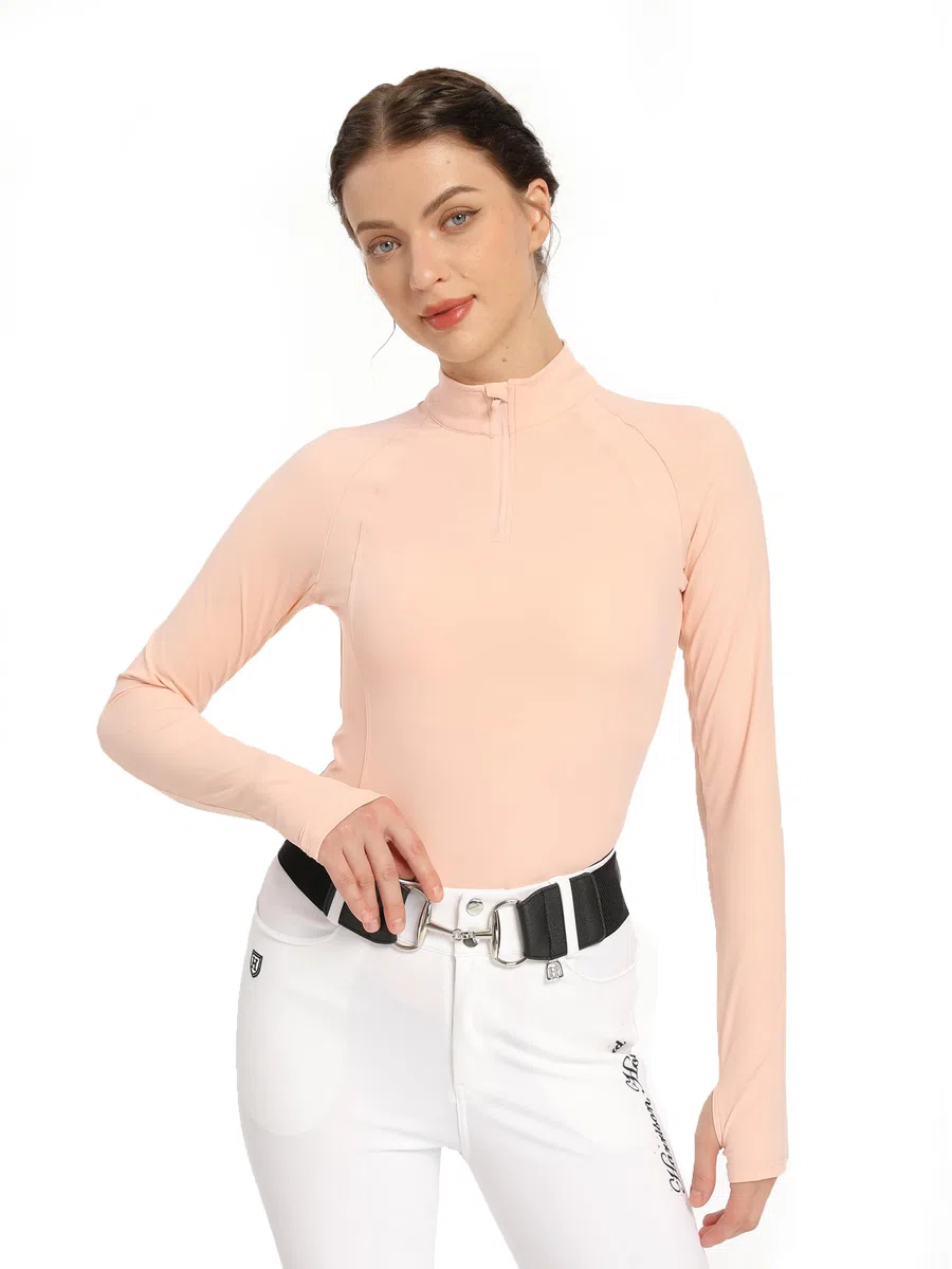 Harrison Howard Top equestre da donna a maniche lunghe, design a mezza rete, top estivo ad asciugatura rapida con scollo alla moda