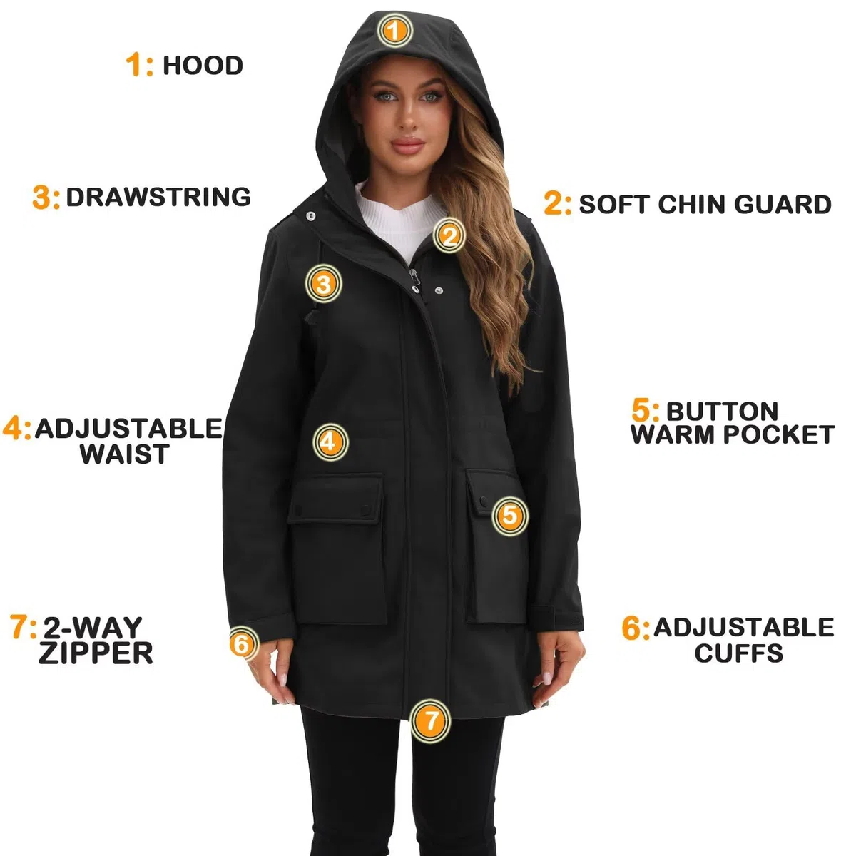 Chiguo Giacca softshell impermeabile da donna Cappotti caldi con cappuccio a vento funzionale lungo da esterno per l'inverno