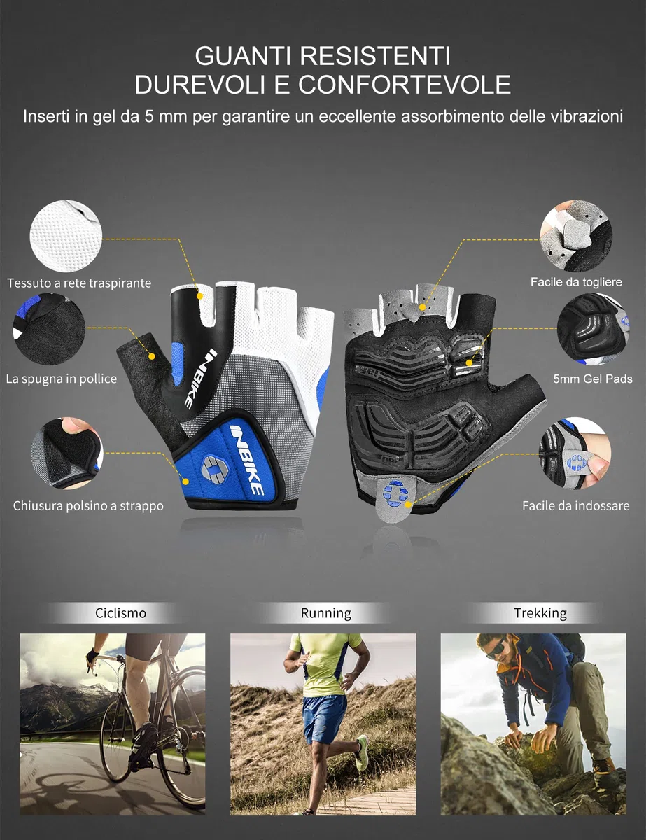 INBIKE Guanti Bici Gel Guanti MTB Estivi da Ciclismo Uomo