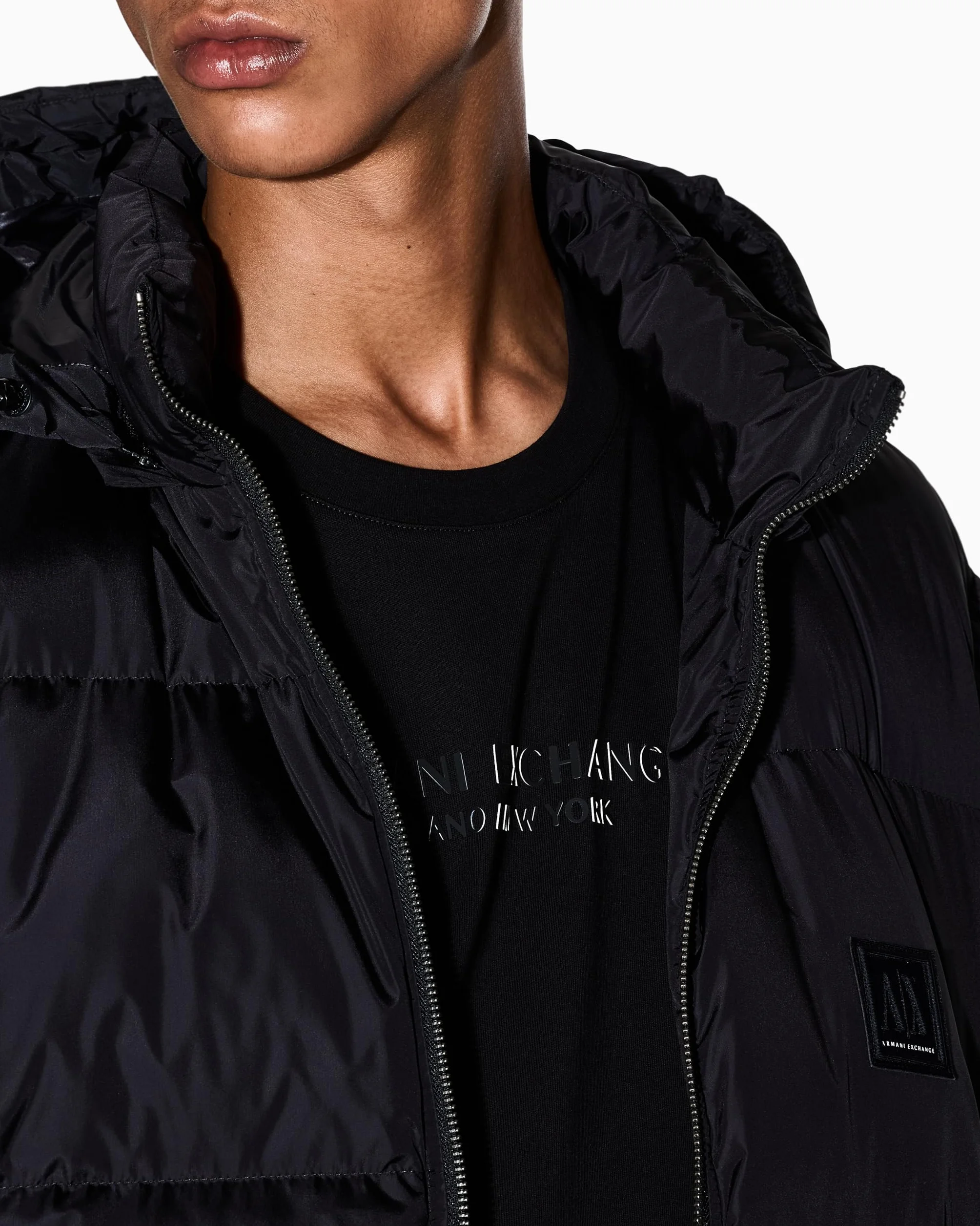 Armani Exchange Men's Icon Project, Logo Embossed Patch, Shiny Nylon Down Vest