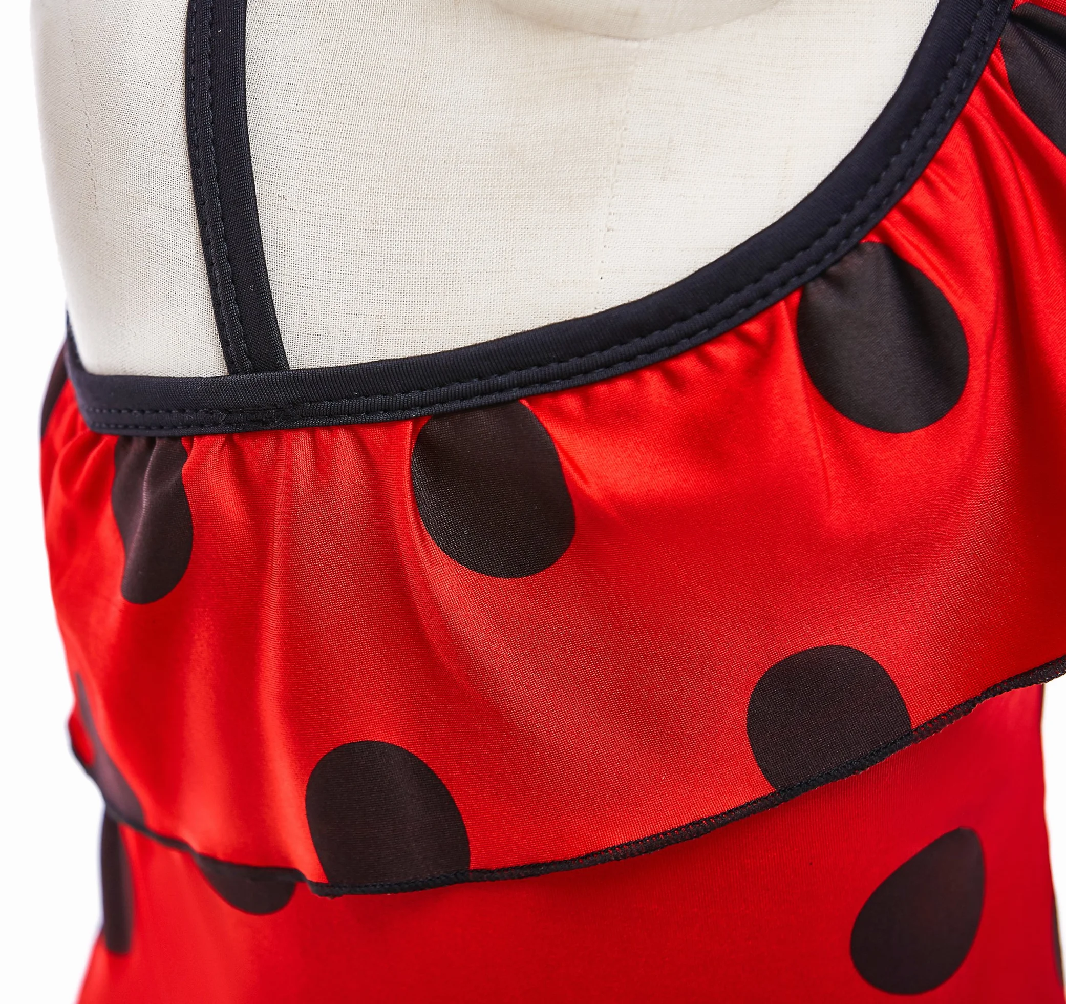 Lito Angels - Costume da Bagno Intero Ladybug Coccinella per Bambine, Pois Rossi, Monospalla con Gonna, Taglia