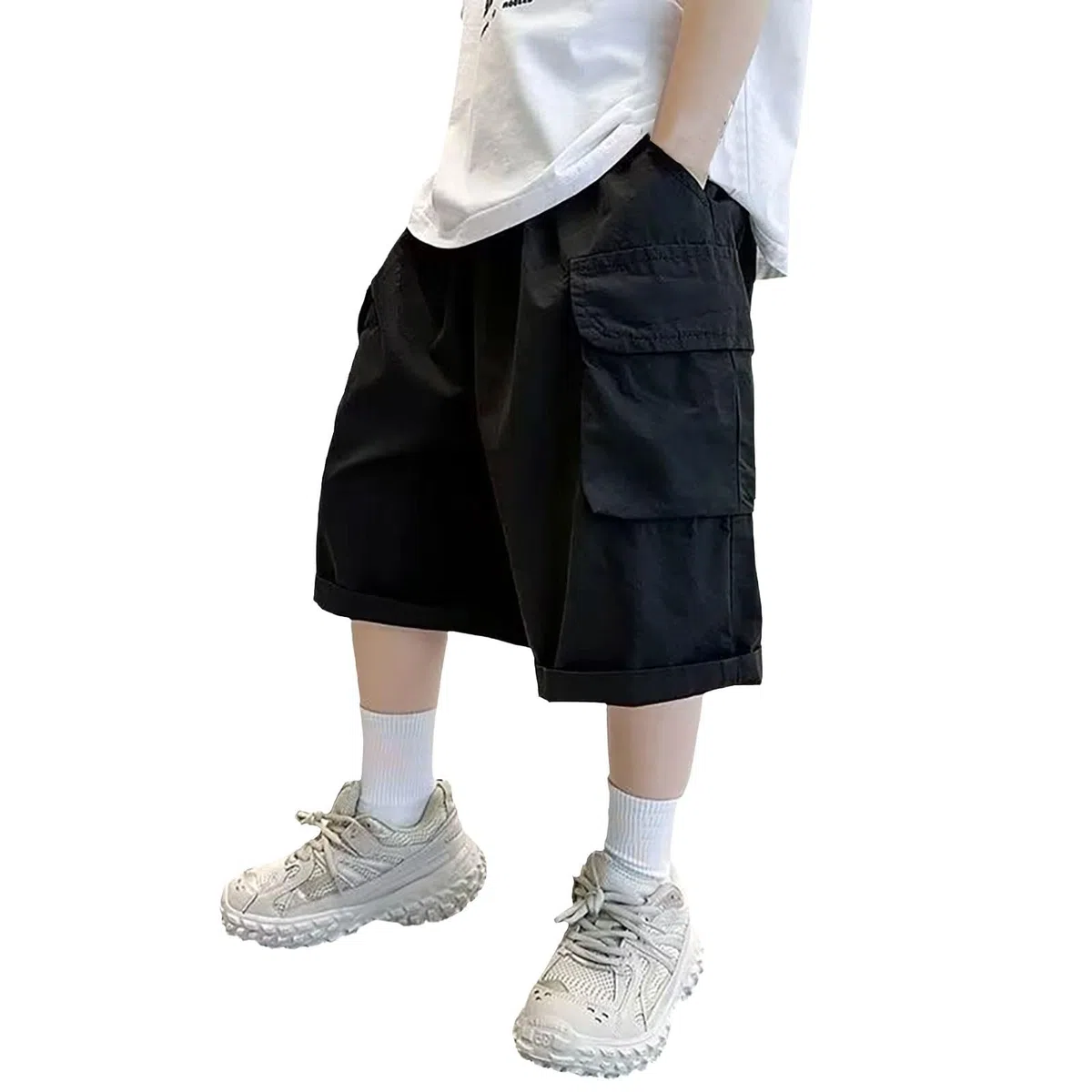 Pantaloncini cargo per ragazzi Pantaloni corti estivi larghi per bambini Pantaloni corti leggeri casual larghi elastici in vita pantaloncini tasche Streetwear alla moda