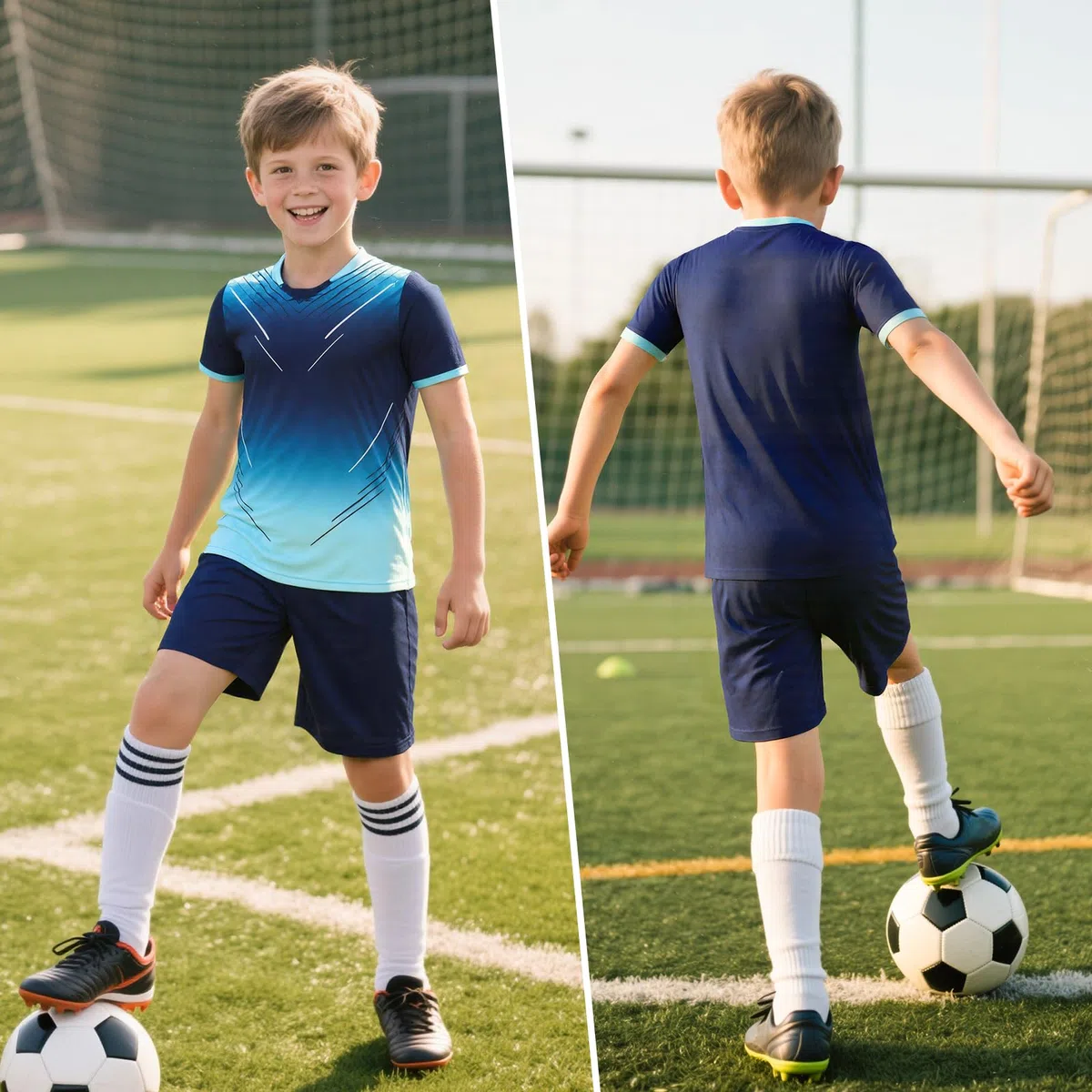 Maglia da Calcio Ragazzi Asciugatura Rapida 2 Pezzi Traspirante Leggero Abbigliamento Sportivo per Bambini 7-13 Anni