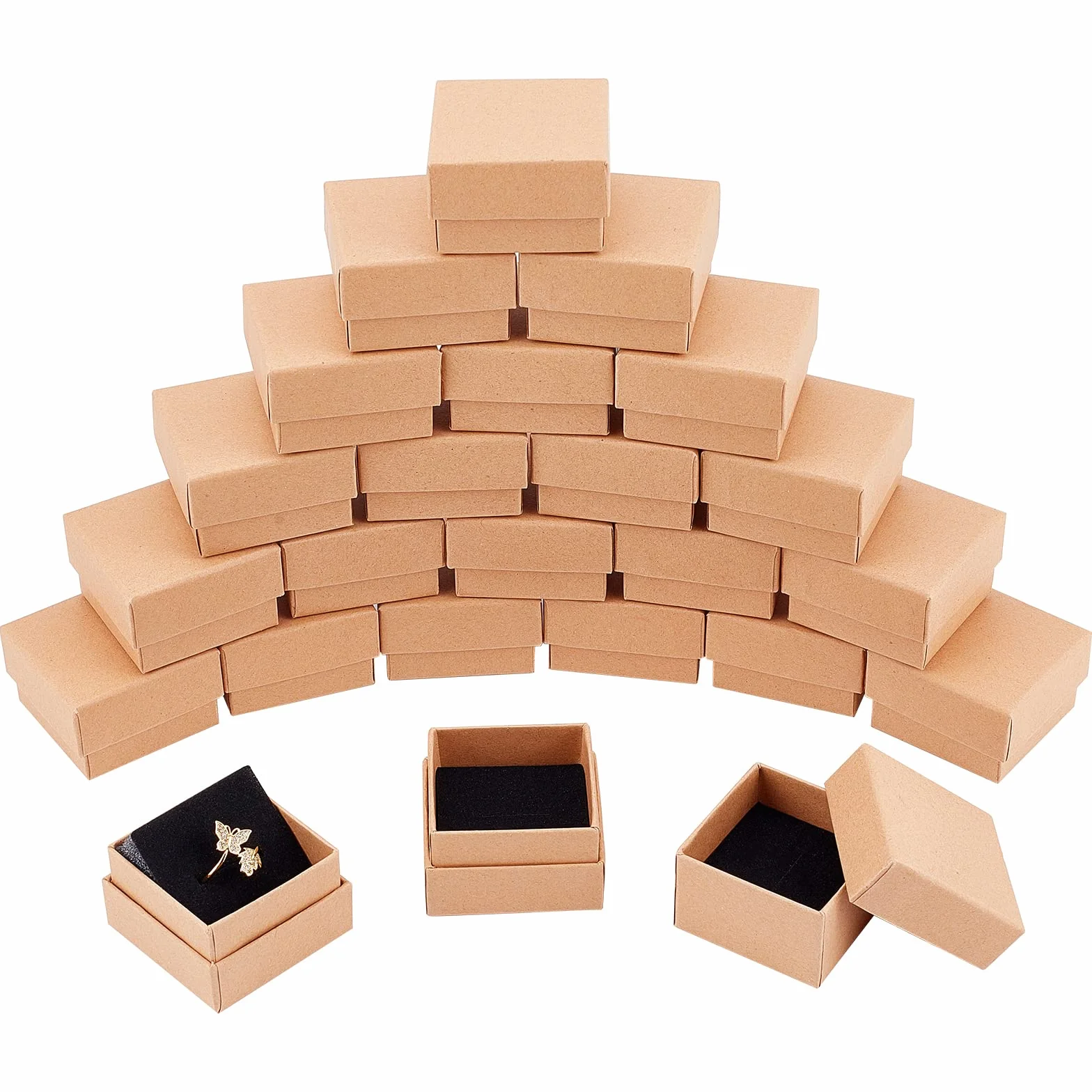 NBEADS 24 Pezzi Scatola per Gioielli, Contenitore di Regalo Al Dettaglio di Carta di Scatole di Gioielli di Cartone Marrone Kraft per Anniversari, Matrimoni O Compleanni, 5X5X3cm