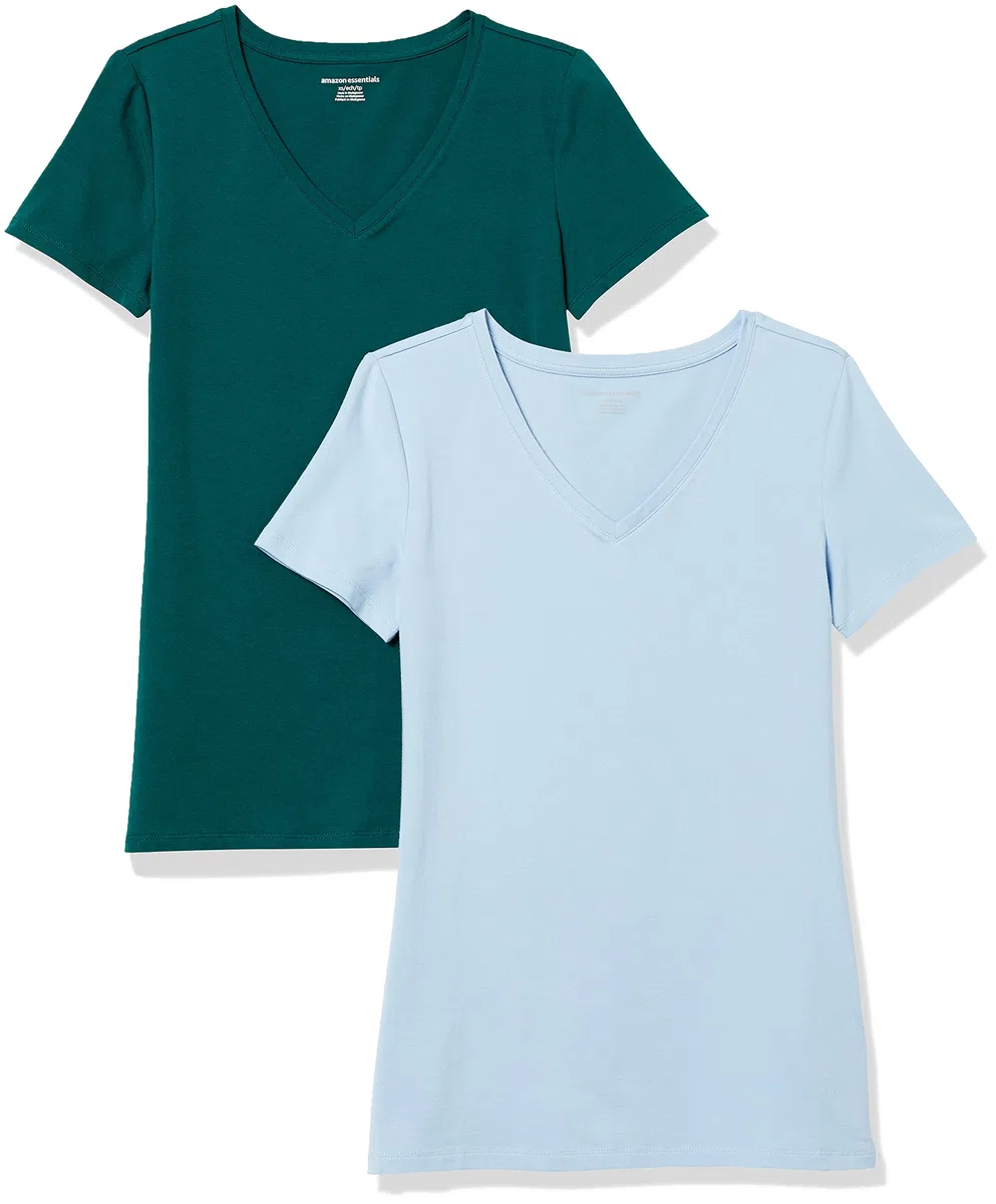 Amazon Essentials Donna Maglietta con Scollo a v a Maniche Corte vestibilità Regolare