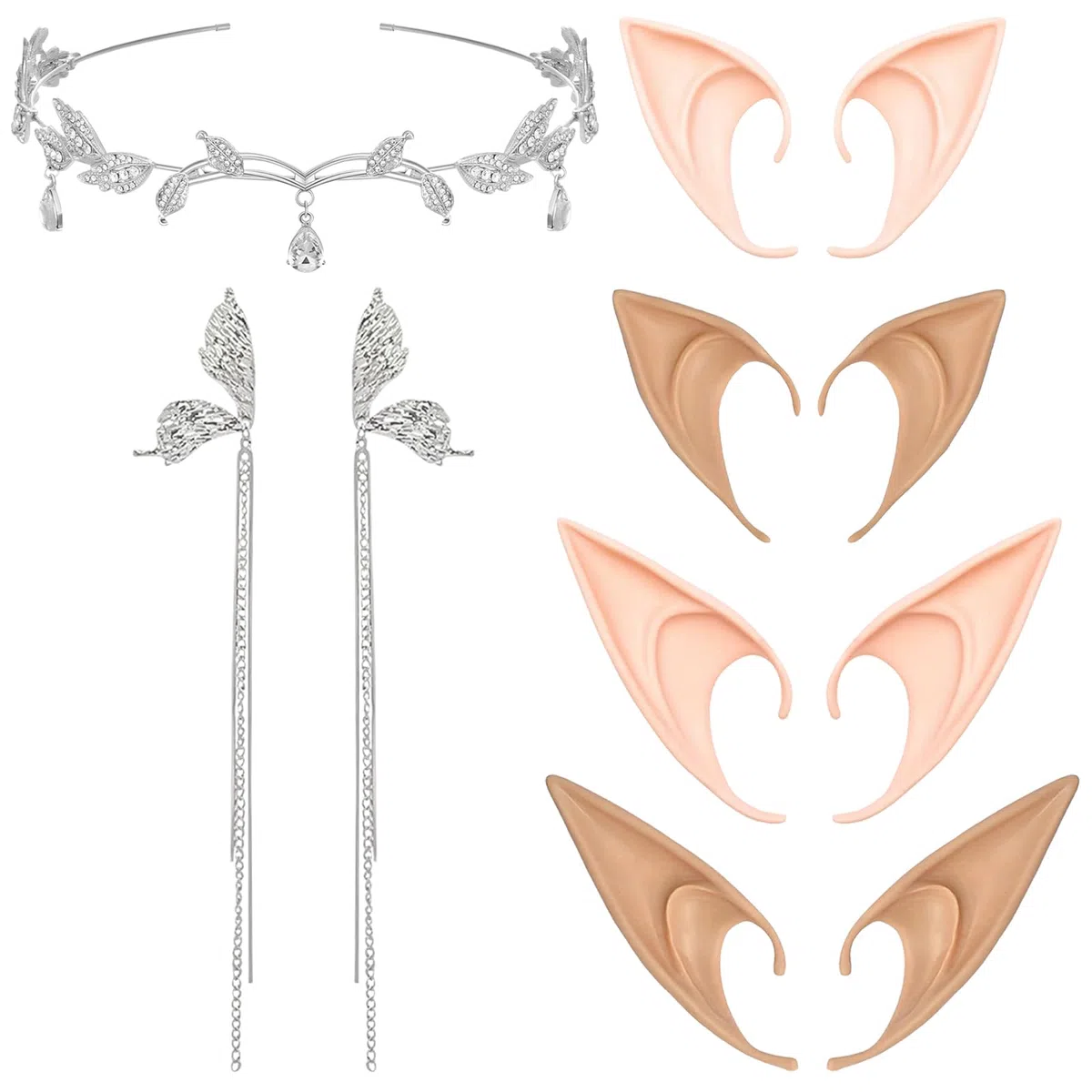 Accessori per Costumi da Elfo, 4 Pezzi Orecchie da Elfo, Orecchie da Elfo in Lattice, Elfo Tiara Fantasia, per Cosplayper Halloween Costume Cosplay Festa Natale