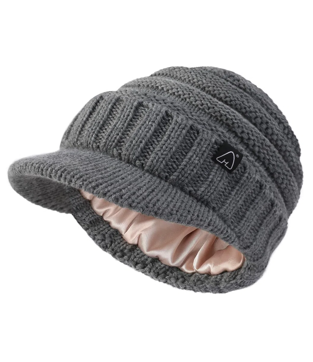 Hat Hut Cappelli da Donna da Uomo in Raso Foderato Cappelli Invernali Caldo Berretto in Maglia Unisex Slouchy Beanie con Visiera