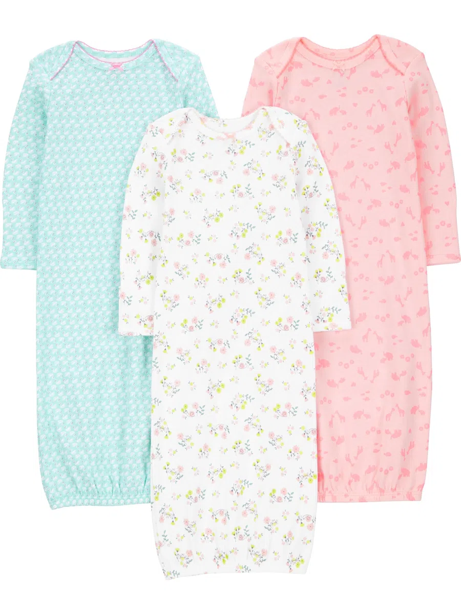 Simple Joys by Carter's 3-Pack Cotton Sleeper Gown Infant-And-Toddler-Nightgowns Unisex - Bimbi 0-24 (Pacco da 3)