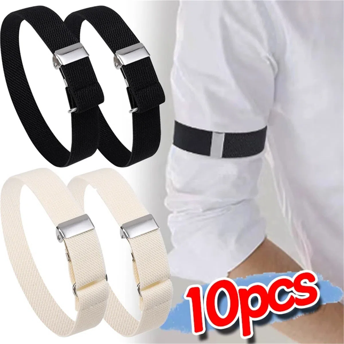Supporti for maniche di camicia elastici antiscivolo Braccialetti in metallo Fascia for giarrettiere elasticizzate Polsini regolabili for affari