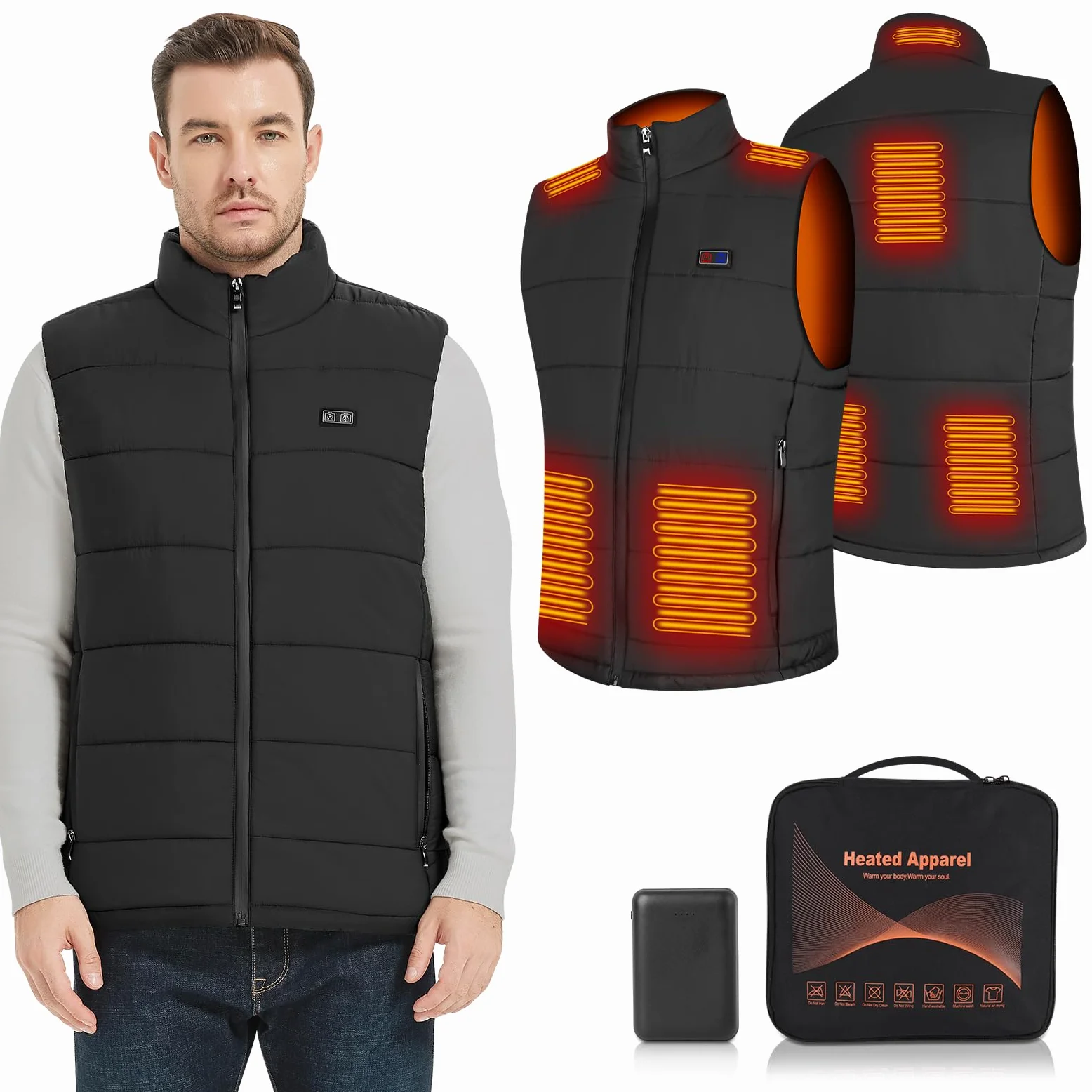 Amiable Gilet Riscaldato Uomo Donna, Giubbotto con Batteria 10000mAh, 8 Zone Di Riscaldamento Giacca Riscaldata per Campeggio Pesca Caccia - M