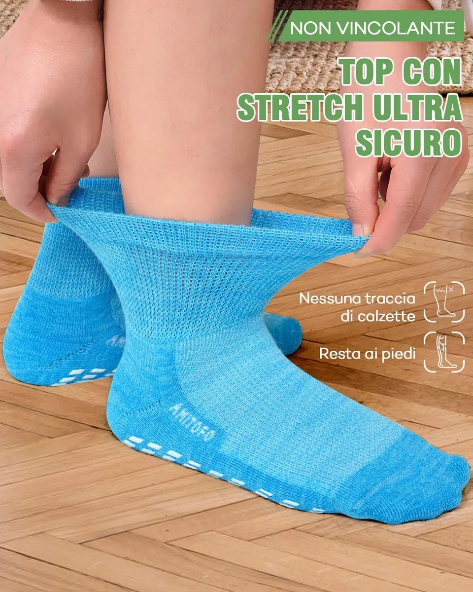 Calze Senza Elastico Donna: Calzini Diabetici Antiscivolo in Bambù Traspirante Extra Larghi Senza Cucitura per Persone con Gonfiore Alle Gambe