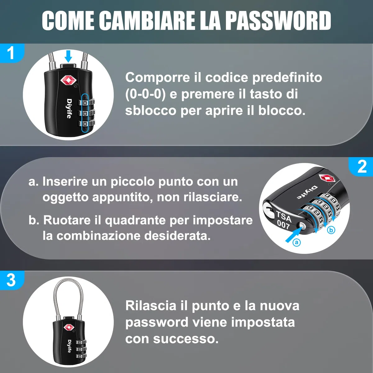 Lucchetti per Valigie, [4 PCS] Diyife TSA Lucchetti per Bagagli,TSA Lucchetti, 3 Cifre Codice Serratura TSA per Viaggio Custodia,Valigie, Armadietti (Nero, Blu, Rosso, Arancia)