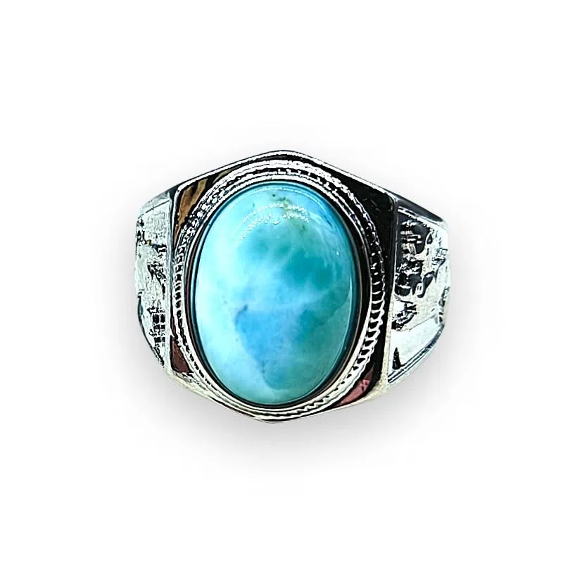 Generico Anello REGOLABILE in pietra dura naturale cristalloterapia energia minerali (LARIMAR UOMO)