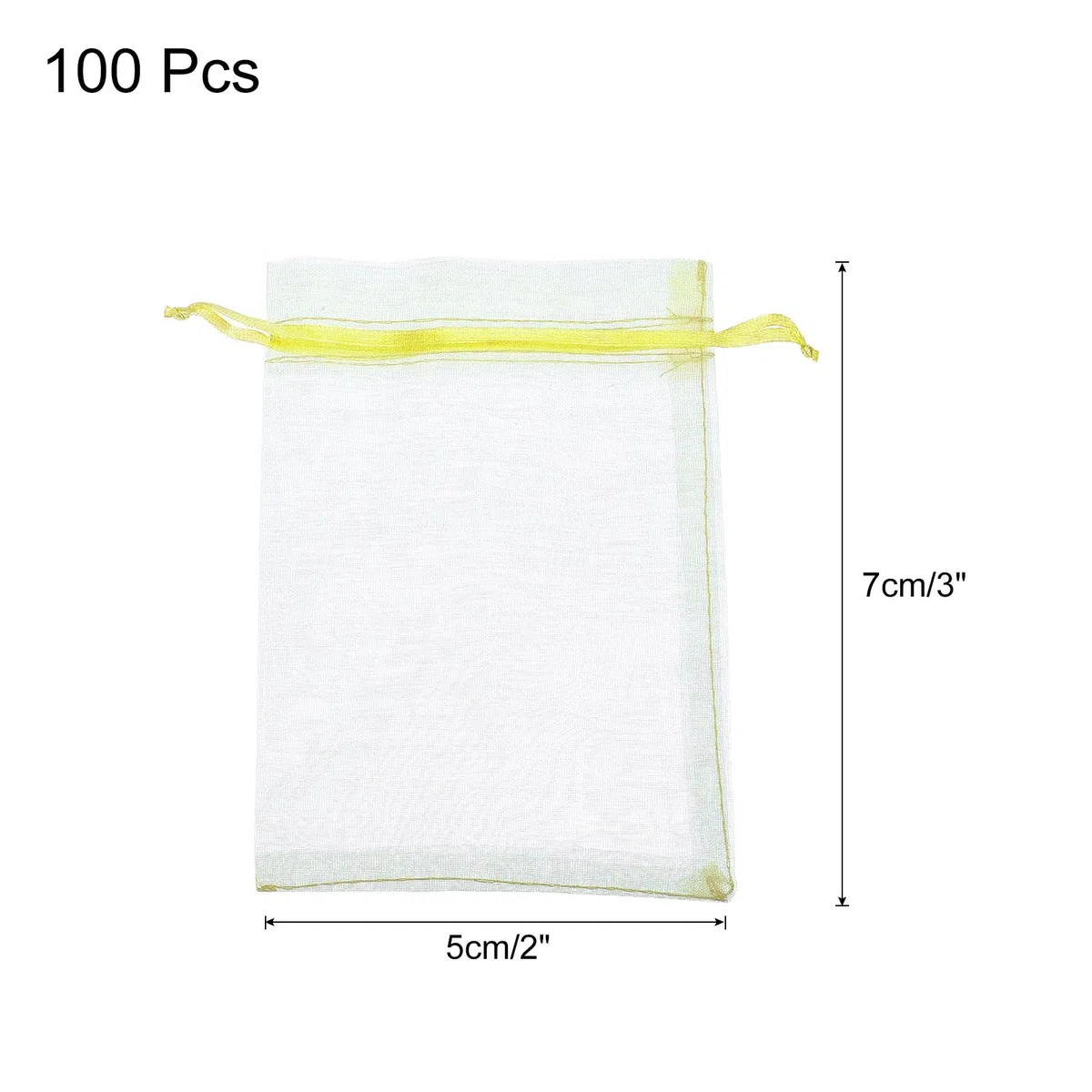 QUARKZMAN 100Pz Sacchetti Organza 5x7cm con Cordoncino, Buste Regalo Trasparente, Sacchettini Bomboniere Sacchetti per Gioielli per Regali, Matrimoni, Feste, Natale, Giallo
