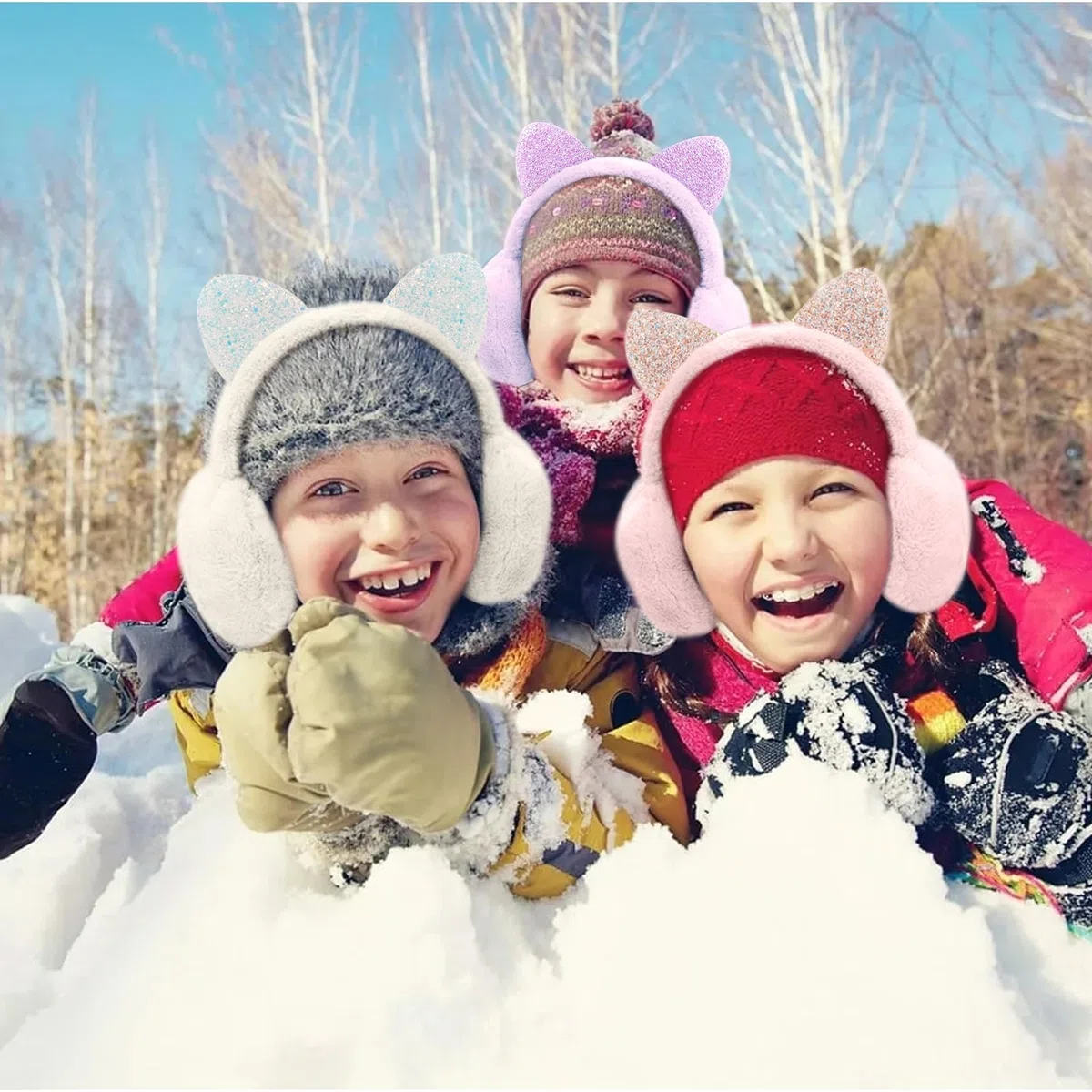 Paraorecchie Bambini, 2 Pezzi Scalda Orecchie Ragazze Copriorecchie Regolabili Confortevole Paillettes Peluche Morbido Paraorecchie per Le Attività All'Aperto