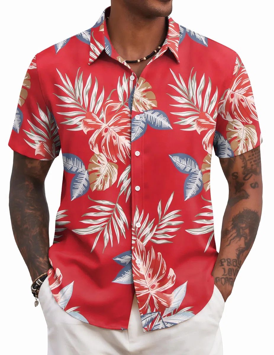 COOFANDY Camicie Hawaiane Uomo Maniche Corte Camicie Estive Casual Spiaggia vestibilità Regolare Camicia Tropicali Floreale