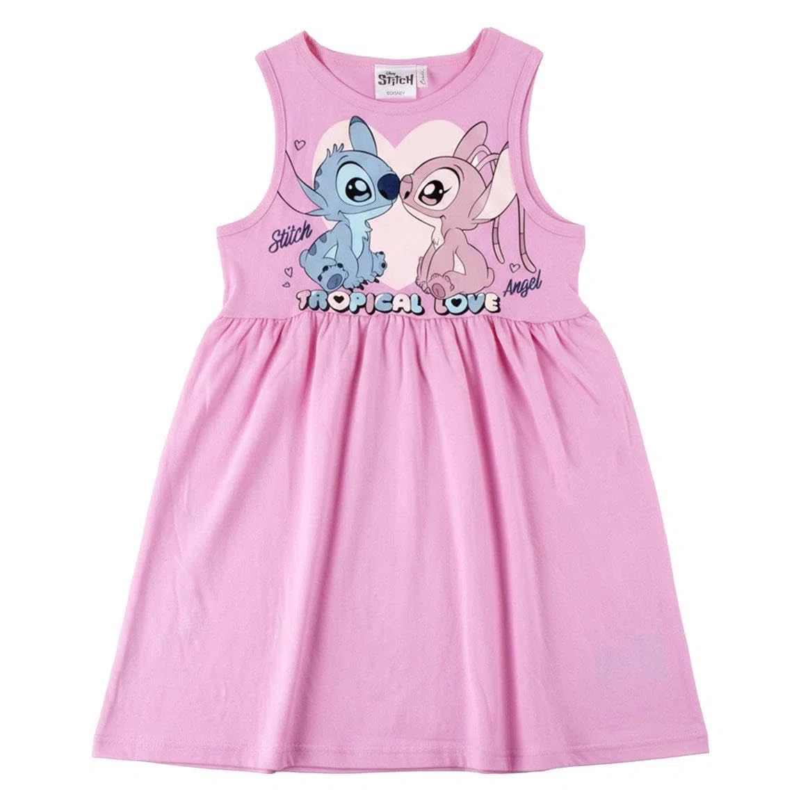 Disney Stitch e Angel Vestito Bambina Estivo| Abito Smanicato Cotone Leggero|Abbigliamento Ufficiale 6-12 Anni Variante Singola