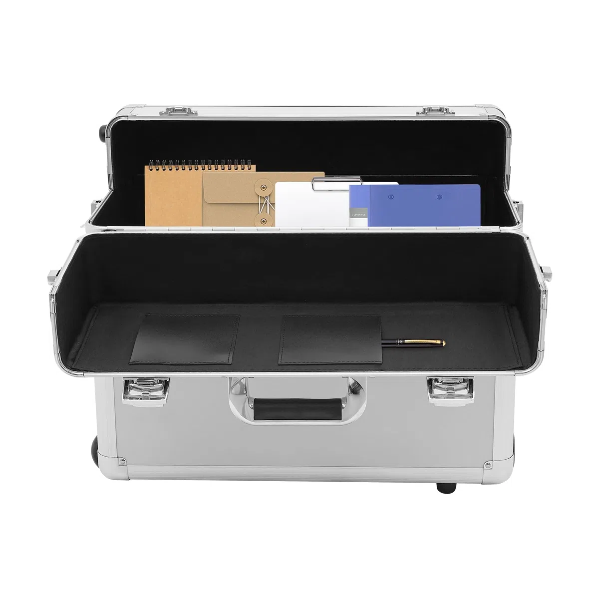 Valigetta da pilota, arrotolabile, 39 x 24 x 48 cm, con asta telescopica e scomparto rimovibile per laptop, in alluminio, per viaggi d'affari e ufficio