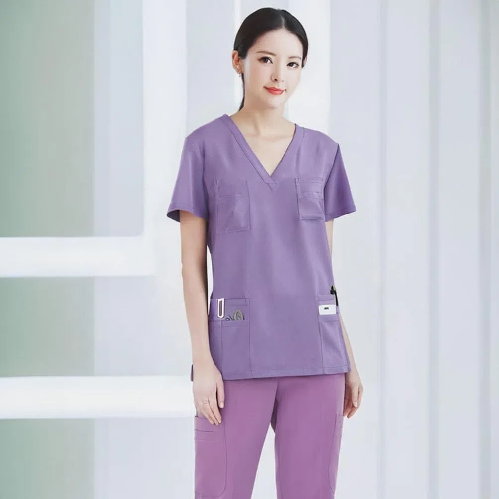M&Catree Divisa Sanitaria Donna Uniforme Medico Set con Casacca Scollo a V e Pantalone da Jogging Multitasche