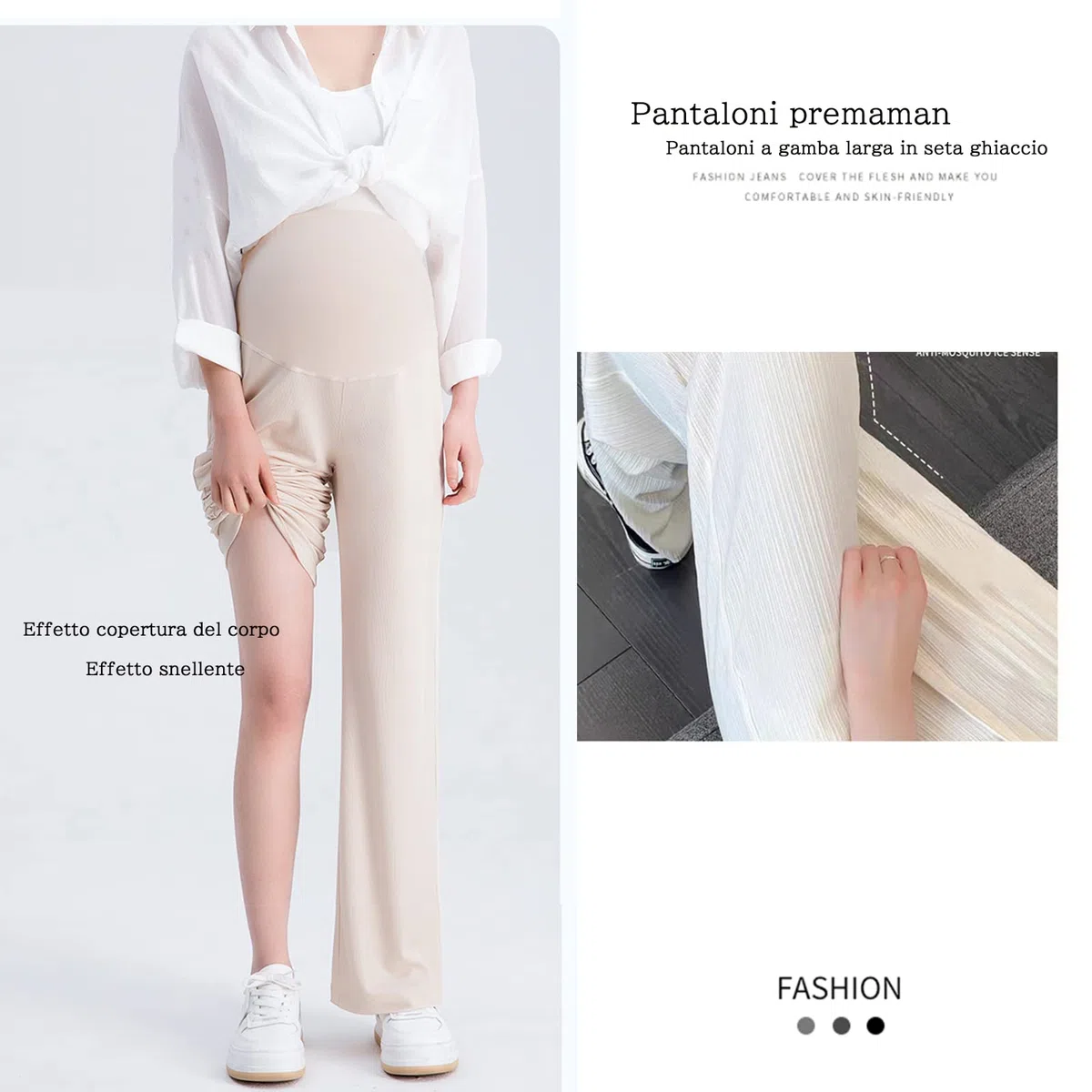 Questi Pantaloni Premaman Sono Pantaloni Larghi e Aderenti con Vita Regolabile. Sono Eleganti e pratici, Adatti a Donne Alte Fino a 170 cm.