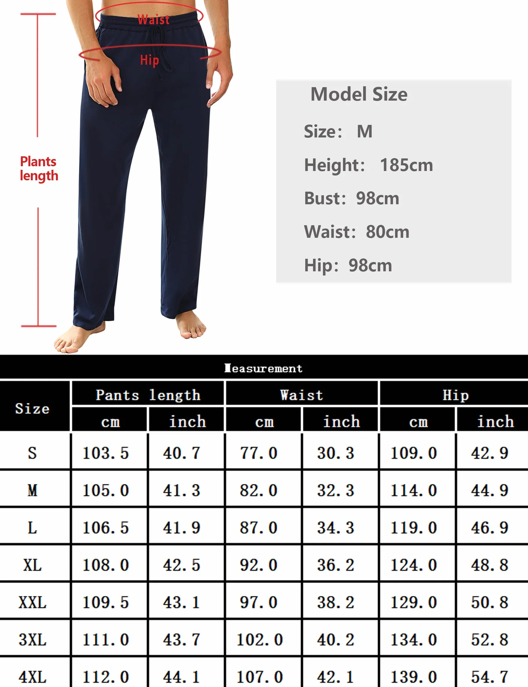 Marvmys Pantaloni Pigiama da Uomo 100% Cotone Pantalone Pigiama Invernale Lungo Pants Casual Men Tinta Unita con Tasche Laterali S-3XL