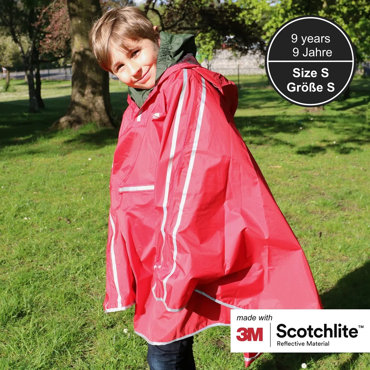 Salzmann Poncho antipioggia per bambini dai 5 ai 15 anni | Realizzato con 3M Scotchlite | Mantella impermeabile per ragazze e ragazzi