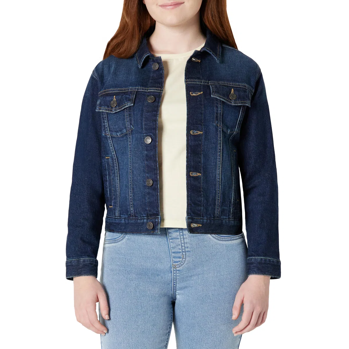 Amazon Essentials Giubbotto Stile Trucker in Denim, Mediamente Elasticizzato, Vestibilità Classica, Unisex per Bambini e Ragazzi