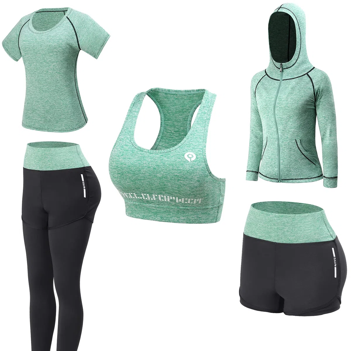 JULY'S SONG Set da donna per yoga, corsa, jogging, palestra, sport, fitness, 5 pezzi