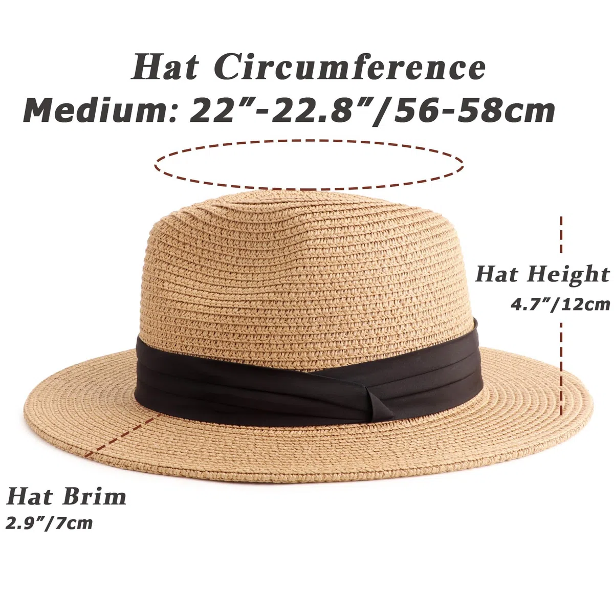 DRESHOW Donna Cappello Panama Cappello da Spiaggia in Paglia Fedora Cappello Arrotolato in Paglia a Tesa Larga Cappelli Panama UPF 50+