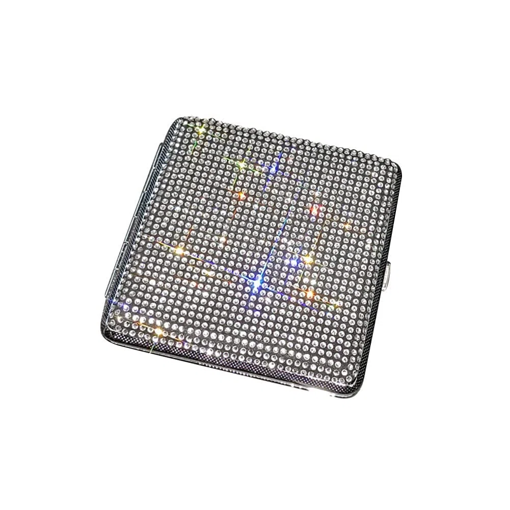 Portasigarette da donna, in metallo lucido glitterato, con clip a molla su entrambi i lati, per 20 sigarette, regalo per fumatori (bianco)