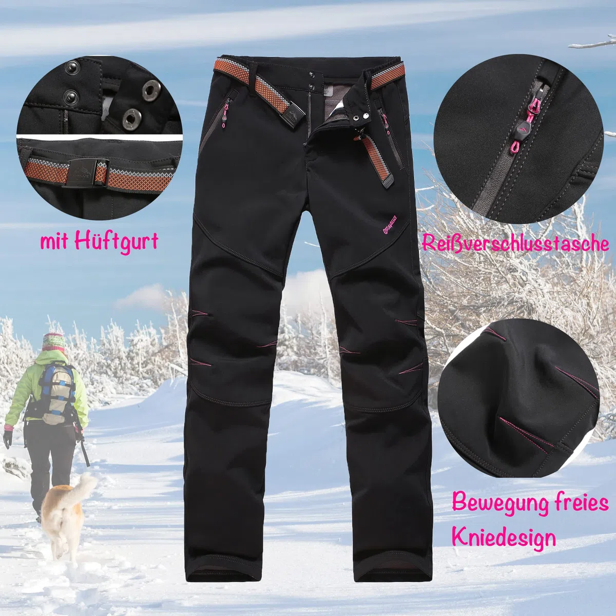 Pantaloni da donna antivento idrorepellenti altamente flessibili in pile termico escursionismo campeggio all'aperto pantaloni softshell