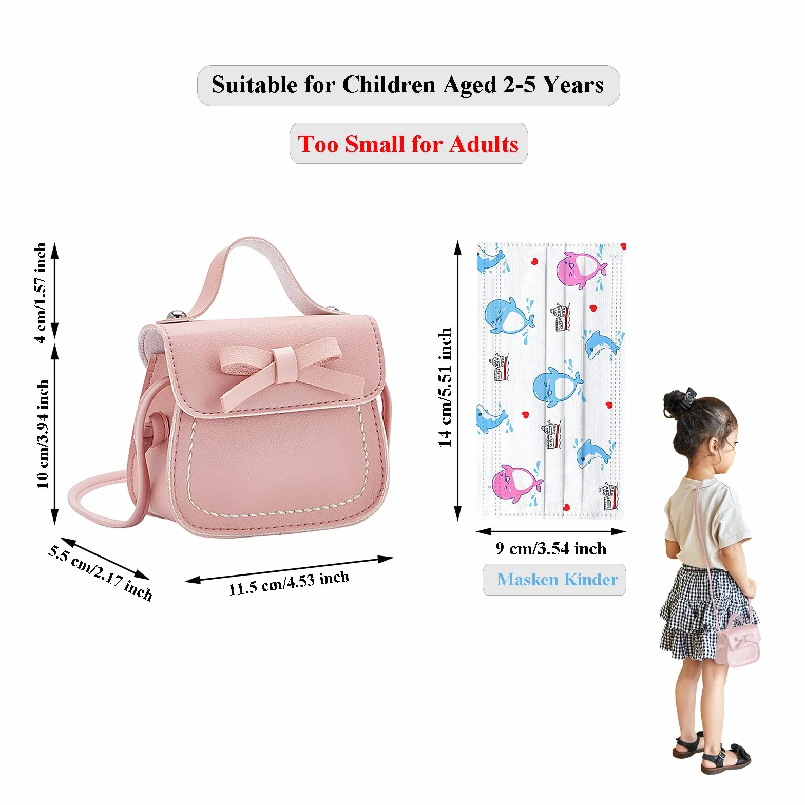 Borsa a Tracolla per Bambina, Borsa per Bambini, Borsa Piccola Borsa a Portafoglio, per Bambini Età Compresa tra 1 e 3 Anni, per Feste, Shopping, Fotografia, Performance