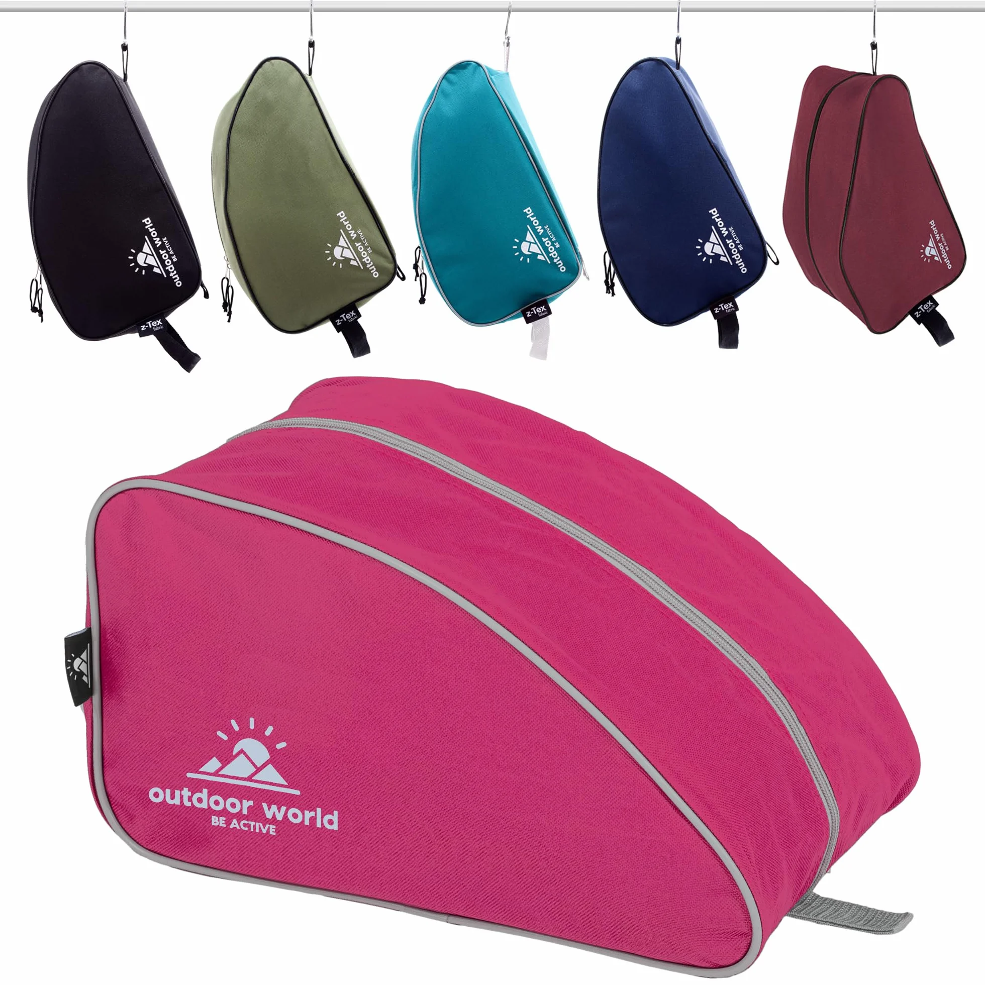 Outdoor World Borsa per Scarponi Premium - Ampia Apertura con Zip Resistente all'Acqua Unisex - Borsa per Scarpe da Trekking Camminata Calcio Rugby Golf Scarpe da Ginnastica Uomo Donna (Rosa)